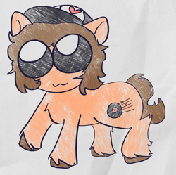 Size: 1387x1382 | Tagged: safe, imported from derpibooru, earth pony, pony, chibi, fall out boy, fluffy tail, hat, patrick stump, solo, tail