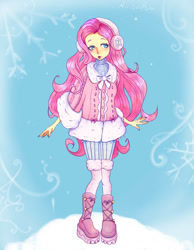 Size: 995x1280 | Tagged: safe, artist:pinkittymeow, imported from derpibooru, fluttershy, human, equestria girls, clothes, female, solo, winter outfit