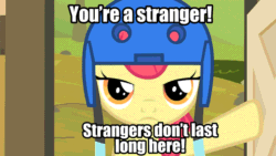 Size: 960x540 | Tagged: safe, edit, edited screencap, editor:undeadponysoldier, imported from ponybooru, screencap, apple bloom, earth pony, pony, somepony to watch over me, clubhouse, crusaders clubhouse, female, filly, foal, helmet, looking at you, meme, movie reference, rango, reference, solo, talking to viewer