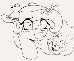 Size: 1566x1302 | Tagged: source needed, useless source url, safe, artist:2fat2fly, princess celestia, alicorn, pony, blushing, bust, ear fluff, eye clipping through hair, fanning self, female, floppy ears, hand, horn, hot, magic, magic hands, mare, monochrome, portrait, shrunken pupils, solo, wide eyes