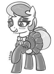 Size: 1258x1734 | Tagged: safe, artist:superderpybot, imported from derpibooru, oc, oc only, oc:squeaky clean, earth pony, pony, bedroom eyes, bondage, bow, clothes, digital art, earth pony oc, female, fetish, grayscale, latex, latex fetish, latex suit, lip bite, maid, mare, monochrome, rubber, rubber boots, rubber suit, shiny, simple background, sketch, skirt, solo, white background