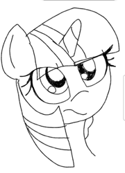 Size: 934x1295 | Tagged: safe, artist:datte-before-dawn, twilight sparkle, pony, unicorn, bust, eye clipping through hair, female, horn, mare, monochrome, portrait, raised eyebrow, solo