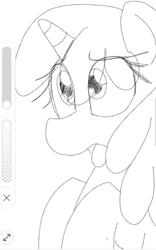 Size: 429x688 | Tagged: safe, artist:datte-before-dawn, oc, oc only, oc:righty tighty, pony, unicorn, eye clipping through hair, female, horn, mare, open mouth, solo, tongue out