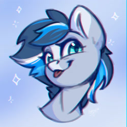 Size: 3000x3000 | Tagged: safe, artist:amishy, imported from derpibooru, oc, oc only, earth pony, pony, abstract background, bust, looking at you, smiling, smiling at you, solo, sparkles, tongue out