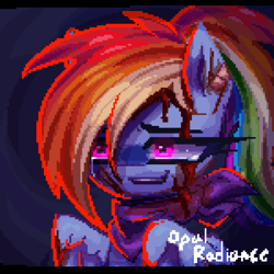 Size: 1001x1001 | Tagged: safe, artist:opal_radiance, imported from derpibooru, rainbow dash, pegasus, pony, blood, injured, pixel art, solo