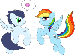 Size: 828x606 | Tagged: safe, artist:izwizzart, imported from derpibooru, rainbow dash, soarin', pegasus, pony, female, male, mare, shipping, simple background, soarindash, stallion, straight, transparent background