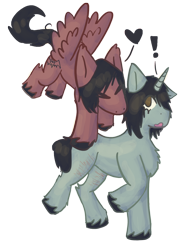 Size: 1072x1417 | Tagged: safe, artist:clandestine, imported from derpibooru, pegasus, pony, unicorn, blank flank, couple, fall out boy, flying, gay, male, pete wentz, scar, self harm, self harm scars, skrillex, surprised, walking, wings