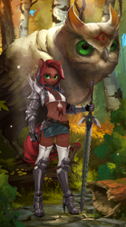 Size: 1496x2682 | Tagged: safe, artist:dogs, derpibooru exclusive, imported from derpibooru, oc, oc only, anthro, bird, owl, anthro oc, collage, knight, photoshop, scenery, sword, weapon