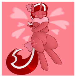 Size: 1280x1304 | Tagged: safe, artist:redintravenous, imported from derpibooru, oc, oc:red ribbon, pony, unicorn, ask red ribbon, bow, female, hair bow, mare, pillow, solo, tail, tail bow