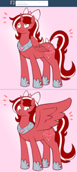 Size: 1280x2866 | Tagged: safe, artist:redintravenous, imported from derpibooru, oc, oc:red ribbon, alicorn, pony, unicorn, alicornified, ask red ribbon, bow, female, hair bow, mare, race swap, solo, tail, tail bow