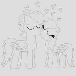 Size: 1400x1400 | Tagged: safe, artist:mrsdashskies, imported from derpibooru, rainbow dash, soarin', pegasus, pony, eyes closed, female, kiss on the lips, kissing, male, mare, shipping, sketch, soarindash, stallion, straight