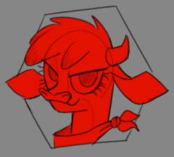 Size: 590x534 | Tagged: safe, artist:nonameorous, imported from derpibooru, cow, them's fightin' herds, arizona (tfh), bandana, community related, gray background, hexagon, horns, looking at you, simple background, smiling, solo