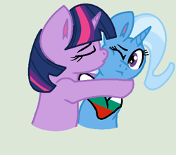 Size: 503x444 | Tagged: safe, edit, imported from derpibooru, trixie, twilight sparkle, pony, unicorn, bulgaria, cheek kiss, clothes, female, kissing, lesbian, meme, shipping, socks, twixie