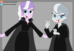 Size: 4219x2929 | Tagged: safe, artist:eagc7, imported from derpibooru, diamond tiara, silver spoon, undead, vampire, equestria girls, clothes, ko-fi, patreon, patreon reward, simple background