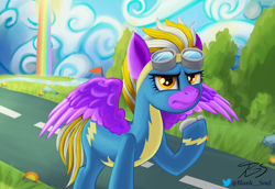 Size: 3000x2061 | Tagged: safe, alternate version, artist:blankedsoul, imported from derpibooru, oc, oc only, oc:electric arrow, pegasus, pony, clothes, commission, solo, spread wings, uniform, wings, wonderbolt trainee uniform, wonderbolts, wonderbolts uniform