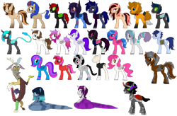 Size: 1810x1188 | Tagged: safe, artist:pompadour nautice, imported from derpibooru, discord, king sombra, oc, oc:azure acrylic, oc:cara melody, oc:cobalt flame, oc:crypto, oc:crystal, oc:curiosity cosmos, oc:denim rose, oc:desert winds, oc:dia sunshine, oc:flik, oc:jellybean, oc:juliana, oc:marsh, oc:morning glory (project horizons), oc:narzissa fume, oc:neon burst, oc:nuki, oc:opal brona, oc:p-21, oc:ruby star, oc:scratchie, oc:storm cloud, oc:titan guard, fallout equestria, fallout equestria: project horizons, 3d, 3d model, fanfic art, group, project zomboid, render, simple background, slendermane, transparent background