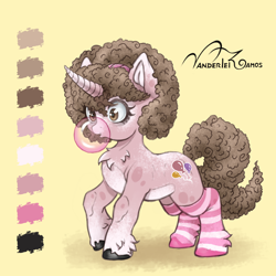 Size: 4000x4000 | Tagged: safe, artist:vanderlei-romos, imported from derpibooru, oc, oc only, earth pony, pony, chest fluff, clothes, simple background, socks, solo, striped socks, unshorn fetlocks, yellow background