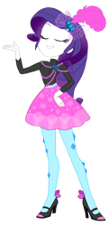 Size: 4425x9129 | Tagged: safe, artist:lobo299, imported from derpibooru, rarity, human, equestria girls, absurd resolution, breasts, clothes, diamond, eyes closed, feather, female, hairclip, hand on hip, high heels, jewelry, long sleeves, mary janes, ribbon bow tie, shoes, simple background, skirt, smiling, socks, solo, stockings, sweater, thigh highs, transparent background, turtleneck