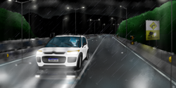 Size: 8000x4000 | Tagged: safe, artist:nhale, imported from derpibooru, oc, oc only, oc:nhale, unicorn, air cross, car, driving, glasses, headlights, photo, rain, road, road sign, solo, streetlight, sunglasses, travel