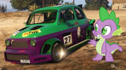 Size: 1009x564 | Tagged: safe, artist:didgereethebrony, imported from derpibooru, part of a set, screencap, spike, dragon, 1000 hours in ms paint, car, grand theft auto, gta online, solo