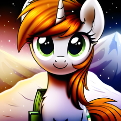 Size: 2048x2048 | Tagged: safe, imported from derpibooru, oc, oc:littlepip, pony, unicorn, fallout equestria, ai content, ai generated, smiling, snow, solo