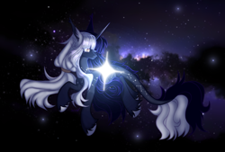 Size: 2394x1620 | Tagged: safe, artist:cursed soul, imported from derpibooru, oc, oc:vesta starlight, unicorn, complex background, original character do not steal, solo, space, stars