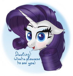 Size: 2340x2442 | Tagged: safe, artist:raritymylove, imported from derpibooru, rarity, blushing, bust, darling, ear fluff, floppy ears, looking at you, portrait, solo, text
