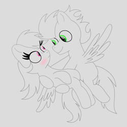 Size: 1400x1400 | Tagged: safe, artist:mrsdashskies, imported from derpibooru, rainbow dash, soarin', pegasus, pony, blushing, female, looking at each other, looking at someone, male, mare, shipping, sketch, soarindash, stallion, straight