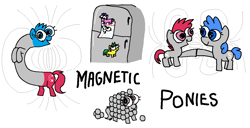 Size: 1254x643 | Tagged: safe, artist:kleyime, magnet pony, magnet, magnetic hooves, refrigerator, refrigerator magnet, simple background, style emulation, text, white background