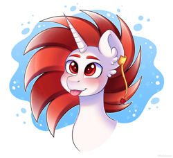 Size: 4046x3694 | Tagged: safe, artist:madelinne, imported from derpibooru, oc, oc only, oc:ryoku memori, alicorn, :p, alicorn oc, bust, ear piercing, earring, horn, jewelry, piercing, portrait, solo, tongue out, wings