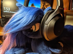 Size: 4032x3024 | Tagged: safe, imported from derpibooru, princess luna, alicorn, female, headphones, irl, mare, photo, plushie, sony