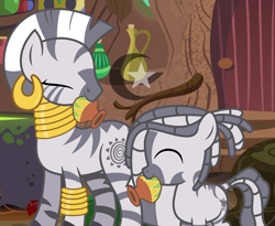 Size: 1686x1384 | Tagged: safe, artist:pastelnightyt, imported from derpibooru, zecora, oc, oc:jabori, zebra, dreadlocks, female, filly, foal, mouth hold