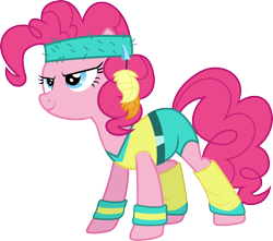 Size: 3400x3000 | Tagged: safe, artist:cloudy glow, imported from derpibooru, pinkie pie, earth pony, .ai available, female, simple background, smiling, solo, transparent background, vector, workout outfit