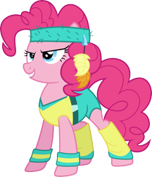 Size: 3000x3475 | Tagged: safe, artist:cloudy glow, imported from derpibooru, pinkie pie, earth pony, pony, .ai available, female, simple background, smiling, solo, transparent background, vector, workout outfit