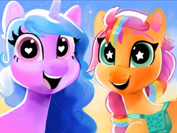 Size: 1595x1200 | Tagged: safe, artist:swirlmlp69768, imported from derpibooru, izzy moonbow, sunny starscout, g5
