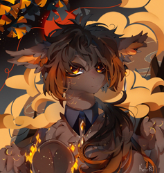 Size: 2369x2500 | Tagged: safe, artist:kefirro7, imported from derpibooru, pegasus, pony, cheek fluff, chest fluff, cloud, digital art, ear fluff, ear piercing, earring, eyes open, fluffy mane, genshin impact, golden eyes, half body, jewelry, looking at you, male, necklace, piercing, solo, spread wings, wings, zhongli (genshin impact)