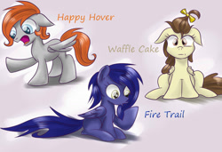 Size: 1280x873 | Tagged: safe, artist:redheadfly, imported from derpibooru, pound cake, oc, oc:blazing sky, oc:lucky fly, pony, angel cake, colt, female, filly, foal, male, rule 63, tumblr:ask-adultscootaloo