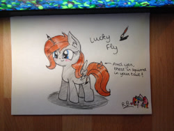 Size: 1280x960 | Tagged: safe, artist:princess-rainbowblossom, imported from derpibooru, oc, oc:lucky fly, pegasus, pony, female, filly, foal, solo, traditional art, tumblr:ask-adultscootaloo