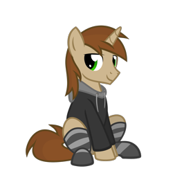 Size: 1501x1501 | Tagged: safe, artist:the smiling pony, imported from derpibooru, oc, oc only, oc:caramel sweet, pegasus, pony, .svg available, clothes, grin, hoodie, looking at you, simple background, sitting, smiling, socks, solo, striped socks, transparent background, vector