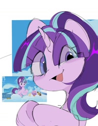 Size: 1433x1839 | Tagged: safe, artist:panrcillo_jelly, imported from derpibooru, starlight glimmer, pony, unicorn, the cutie re-mark, bust, clapping, eye clipping through hair, looking at you, open mouth, s5 starlight, scene interpretation, screencap reference, simple background, smiling, smirk, solo, starlight says bravo