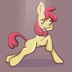 Size: 2048x2048 | Tagged: safe, artist:selkie_bug, imported from derpibooru, apple bloom, earth pony, pony, brown background, female, filly, foal, simple background, solo