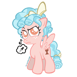 Size: 1000x1000 | Tagged: safe, artist:sir-mister-man, imported from derpibooru, cozy glow, pegasus, pony, female, filly, foal, knife, simple background, solo, thought bubble, transparent background