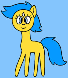 Size: 848x971 | Tagged: safe, artist:the-rainbow-nigga420, bubbles (g1), earth pony, pony, 1000 hours in ms paint, blue background, bubblebetes, coat markings, cute, female, g1, g1 to g4, g4, generation leap, mare, ms paint, paint.net, simple background, smiling, solo, star (coat marking)