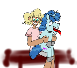 Size: 3200x2800 | Tagged: safe, artist:horsesplease, imported from derpibooru, party favor, human, unicorn, camp camp, doggie favor, doggiecorn, exploitable meme, female, horn, i didn't listen, image macro, jen (camp camp), male, meme, plushie