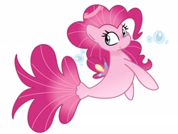 Size: 2048x1540 | Tagged: safe, artist:kindakismet, imported from derpibooru, pinkie pie, seapony (g4), bubble, female, seaponified, seapony pinkie pie, simple background, smiling, solo, species swap, white background