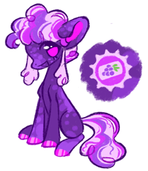 Size: 818x948 | Tagged: safe, artist:twinklewish, artist:webkinzworldz, imported from derpibooru, oc, oc only, oc:grape soda shine, earth pony, 2021, alternate universe, coat markings, colored hooves, colored pinnae, curly mane, curly tail, ear markings, earth pony oc, eye clipping through hair, eyelashes, hooves, leg markings, no pupils, nonbinary, nonbinary oc, old art, parent:dusk shine, parent:pinkie pie, parents:duskpie, pink eyes, pink hooves, profile, purple coat, shiny hooves, simple background, sitting, spots, spotted, tail, three toned mane, three toned tail, white background