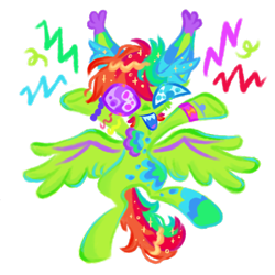 Size: 1500x1500 | Tagged: safe, artist:twinklewish, artist:webkinzworldz, imported from derpibooru, oc, oc only, oc:jawbreaker, pegasus, pony, blue mouth, bracelet, cheek fluff, colored ear tufts, colored ears, colored lineart, colored mouth, colored sclera, colored tongue, colored wings, colorful, ear markings, ear tufts, emanata, eyestrain warning, facing you, green coat, heterochromia, jewelry, leg markings, looking at you, multicolored mane, multicolored tail, no catchlights, open mouth, open smile, pegasus oc, purple tongue, raised hoof, shiny mane, shiny tail, simple background, smiling, solo, sparkly mane, sparkly tail, spread wings, tail, transparent background, two toned wings, wing markings, wingding eyes, wings, wristband