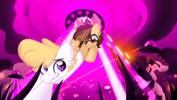 Size: 3840x2160 | Tagged: safe, artist:lbrcloud, imported from derpibooru, oc, oc only, alien, pony, alien abduction, song art, ufo