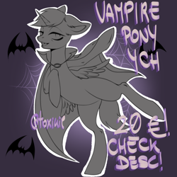 Size: 3000x3000 | Tagged: safe, artist:toxikil, imported from derpibooru, alicorn, bat, bat pony, earth pony, pegasus, pony, undead, unicorn, vampire, commission, horn, spider web, ych example, your character here