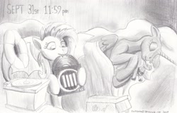 Size: 2500x1595 | Tagged: safe, artist:earthquake87, imported from derpibooru, fluttershy, nightmare moon, princess luna, bat pony, bat ponified, box, flutterbat, gramophone, monochrome, mouth hold, plushie, race swap, record, record player, sketch, sleeping